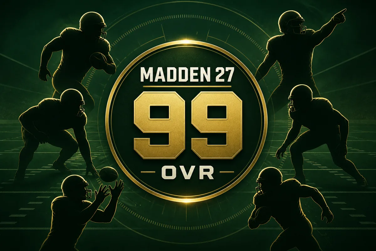 Editorial sports illustration of the Madden 27 99 OVR club concept