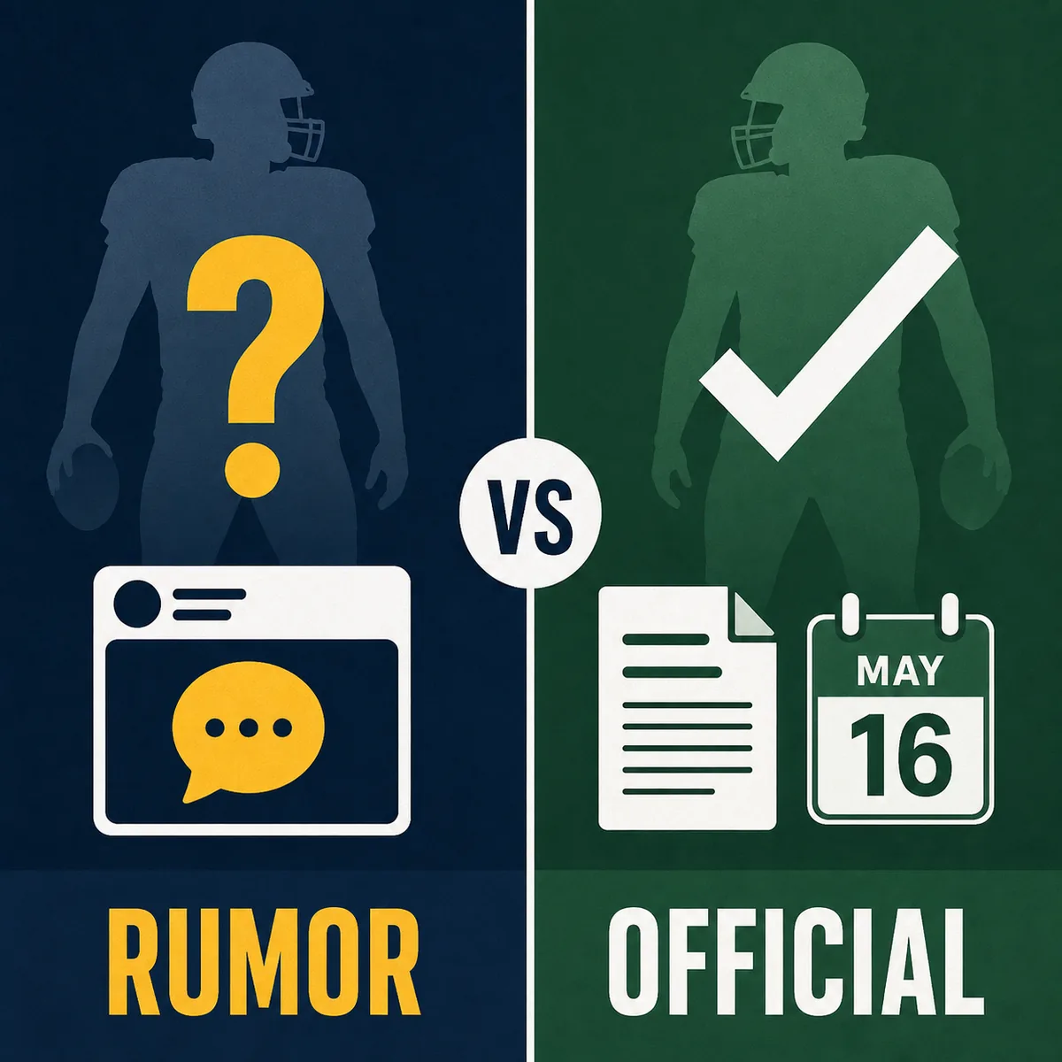 Editorial comparison of a rumor symbol and a source-dated official rating check